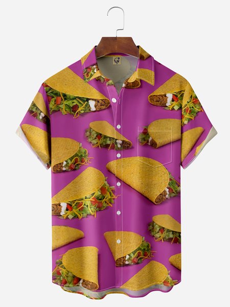 

Taco Chest Pocket Short Sleeves Casual Shirts, Purple, Men Shirts