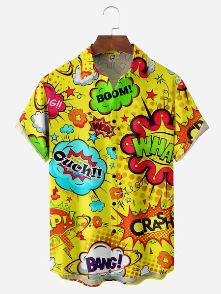 

Ouch Chest Pocket Short Sleeve Casual Shirt, Yellow, Men Shirts