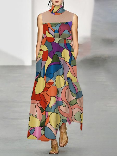

Colorblock Elegant Turtleneck Regular Fit Dress With No, As picture, Maxi Dresses