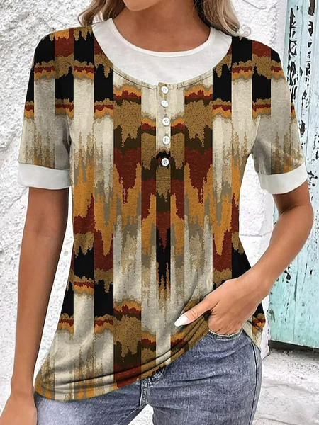 

Casual Crew Neck Ombre Shirt, Khaki, Shirts & Blouses