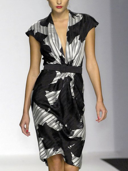 

Floral Regular Fit Elegant Dress With No Belt, Black, Mini Dresses
