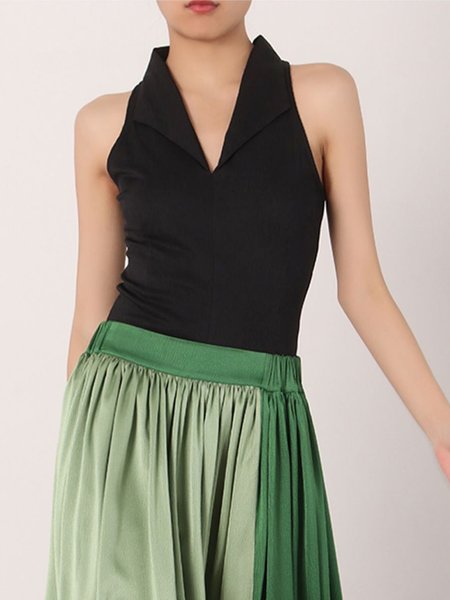 

Elegant Shawl Collar Regular Fit Tank Top, Black, Tanks and Camis