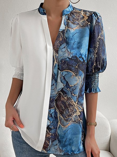 

Loose Casual Gradient Pattern Blouse, Blue, Shirts & Blouses