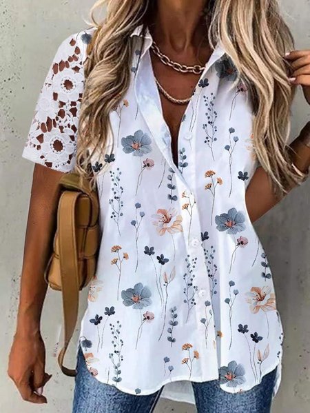

Loose Lace Floral Boho Blouse, White, Shirts & Blouses
