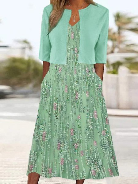 

Knitted Casual Loose Two-Piece Set, Green, Casual Dresses