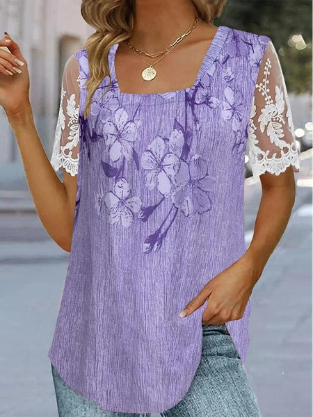 

Floral Casual Square Neck Shirt, Purple, Shirts & Blouses