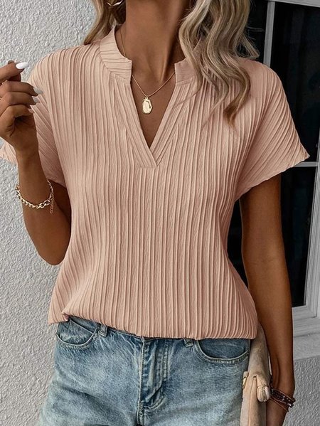 

Plus Size V Neck Casual Loose T-Shirt, Pink, T-Shirts