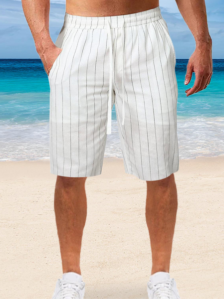 

Men's Striped Shorts Relaxed Fit Jogging Shorts Men Athletic Hiking Long Summer, White, Shorts