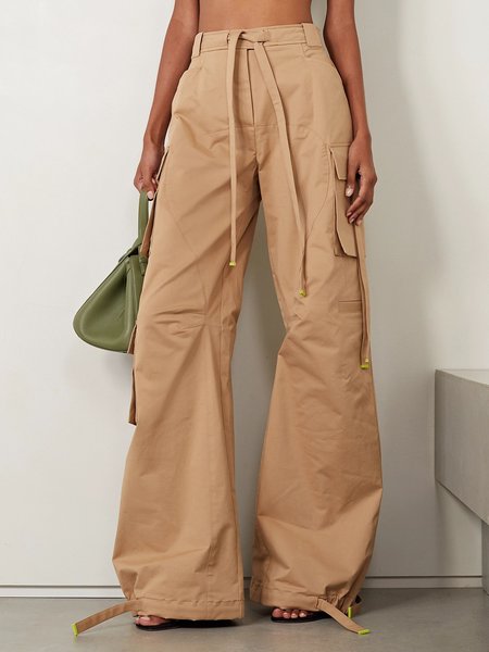 

Casual Loose Plain Pockets Cargo Pants, Khaki, Pants