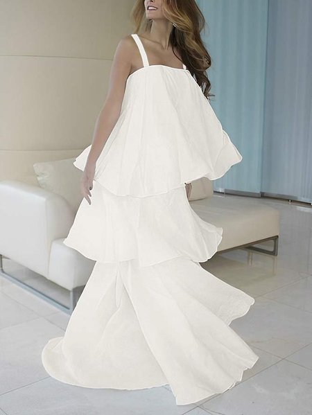 

Vacation Regular Fit Plain Maxi Dress, White, Maxi Dresses