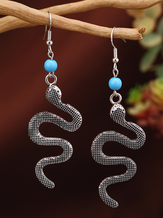

Ethnic Silver Metal Turquoise Snake Earrings Vacation Women's Jewelry, Earrings