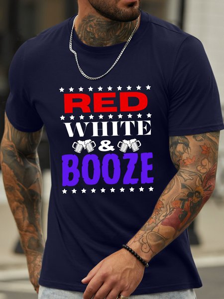 

Lilicloth X Kat8lyst Red White And Booze Men's Crew Neck Casual T-Shirt, Deep blue, T-shirts