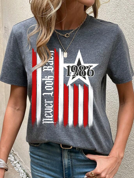 

Casual Regular Fit Nationality/Ethnic Crew Neck T-Shirt, Gray, T-Shirts