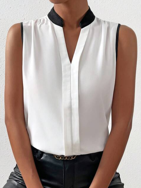 

Casual V Neck Plain Loose Tank Top, White, Tanks & Camis