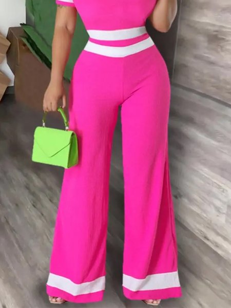 

Color Block Regular Fit Casual Fashion Pants, Rose red, Pants