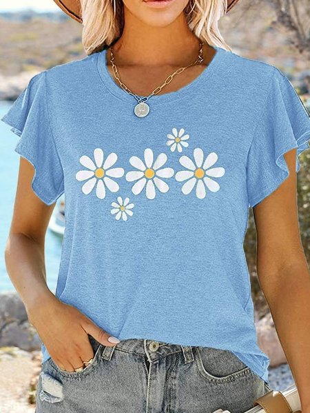 

Women's Casual Floral T-Shirt, Blue, T-shirts