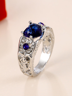 

Elegant Red Heart Gemstone Silver Ring Party Wedding Anniversary Women Jewelry, Blue, Rings
