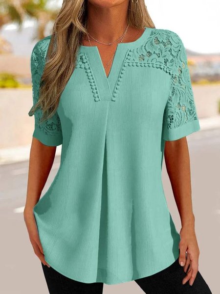 

Loose Casual Plain V Neck Shirt, Green, Shirts & Blouses