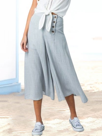 

Plain Casual Loose Buckle Pants, Light gray, Pants