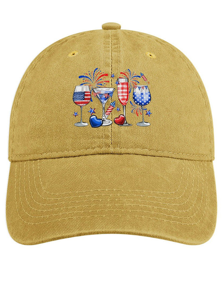 

Women's American Flag Red Wine Blue Independence Day Adjustable Denim Hat, Yellow, Women's Hats