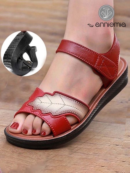 

Leaf Pu Vintage Strappy Sandals, Red, Sandals