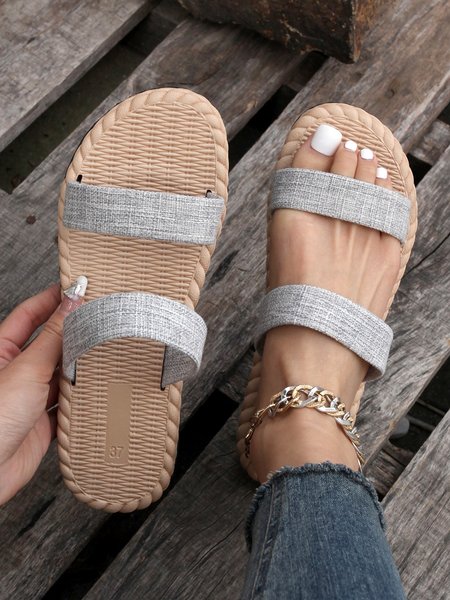 

Color Block Linen Beach Slide Sandals, Gray, Sandals