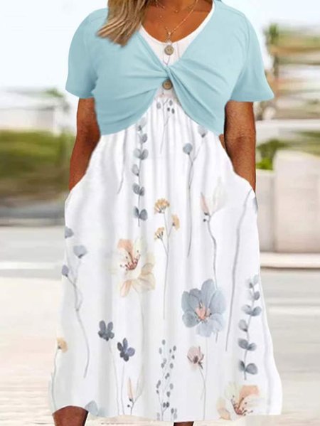 

Plus Size Knot Front Casual Two-Piece Set, Blue, Suit Set