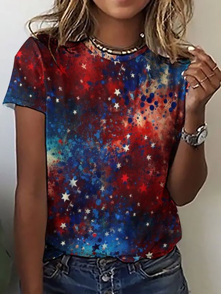 

Women's 4th July Patriotic Stars Print Casual T-Shirt, As picture, T-shirts