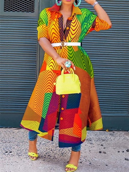 

Loose Abstract Shirt Collar Short sleeve Urban Mid-long Blouse, As picture, Blouses and Shirts