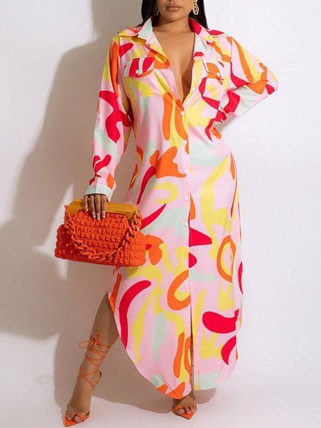 

Regular Fit Casual Shirt Collar Dress, As picture, Maxi Dresses