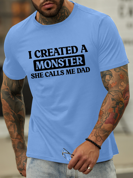 

Lilicloth X Hynek Rajtr I Created A Monster She Calls Me Dad Men's Crew Neck Casual T-Shirt, Light blue, T-shirts