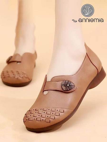 

Retro Hollow High Elastic Soft Granny Shoes, Light brown, Flats