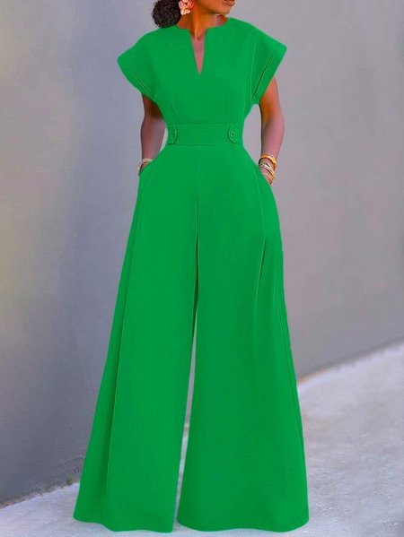 

Plus Size Plain Vacation Regular Fit Jumpsuit, Green, Plus Jumpsuits