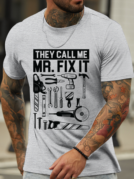 

Lilicloth X Hynek Rajtr They Call Me Mr Fix It Men's Crew Neck T-Shirt, Light gray, T-shirts