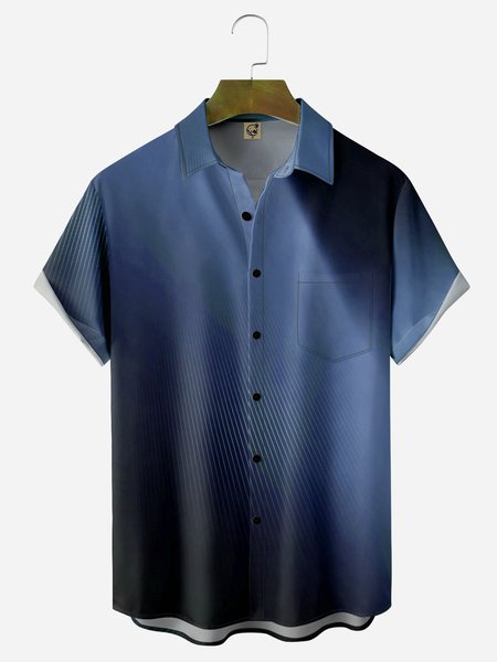 

Gradient Color Chest Pocket Short Sleeve Casual Shirt, Blue, Men Shirts