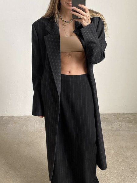 

Urban Striped Loose Lapel Collar Blazer, Black, Blazers