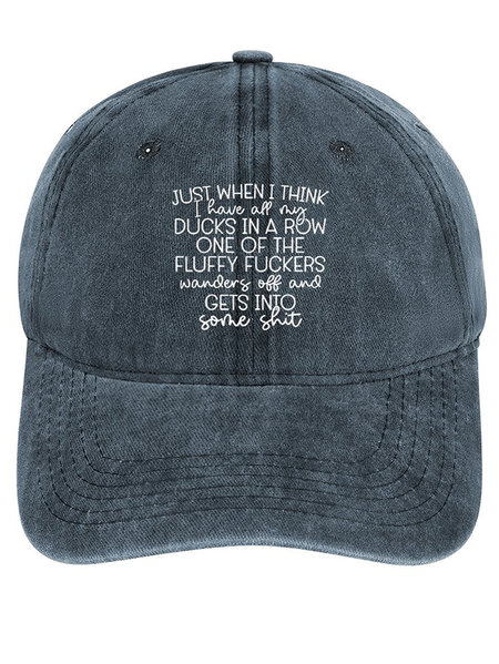 

Ducks In A Row Funny Letters Casual Adjustable Denim Hat, Blue, Women's Hats