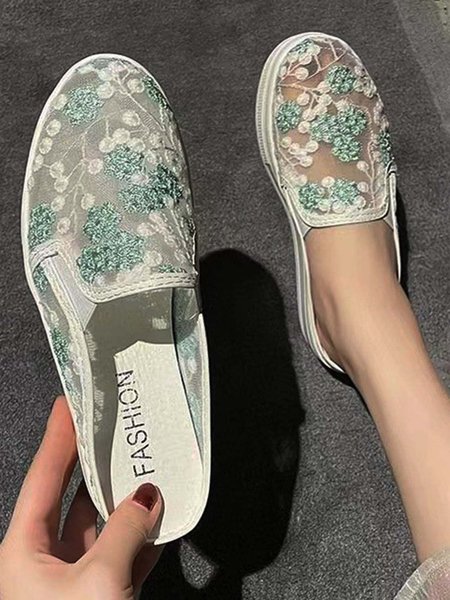

Floral Embroidery Mesh Platform Mules, Green, Sneakers