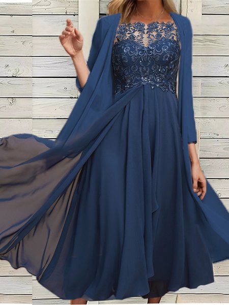 

Elegant Chiffon Two-Piece Set, Dark blue, Formal Dresses