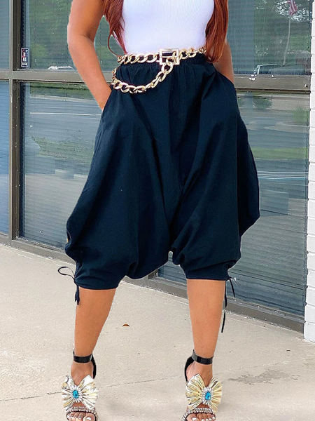 

Casual No Elasticity Loose Plain Shorts, Navyblue, Shorts