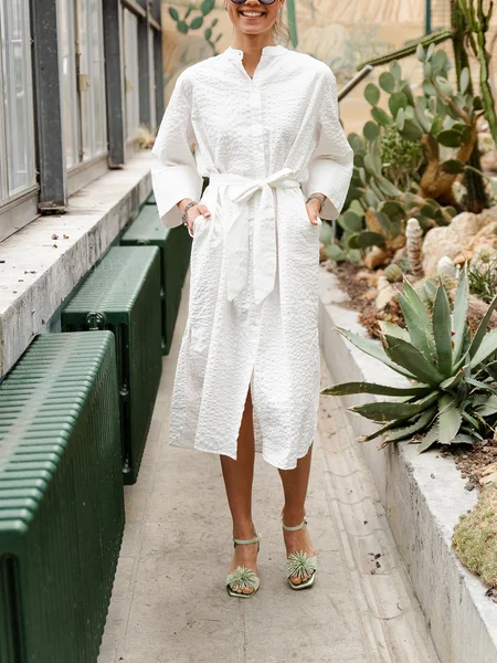 

Regular Fit Vacation V Neck Dress, White, Maxi Dresses