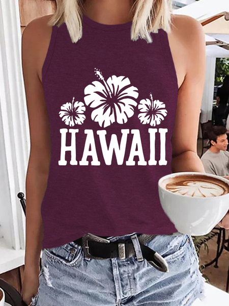 

Women’s Hawaii Tropical Flower Cotton Casual Crew Neck Tank Top, Wine red, Tank Tops