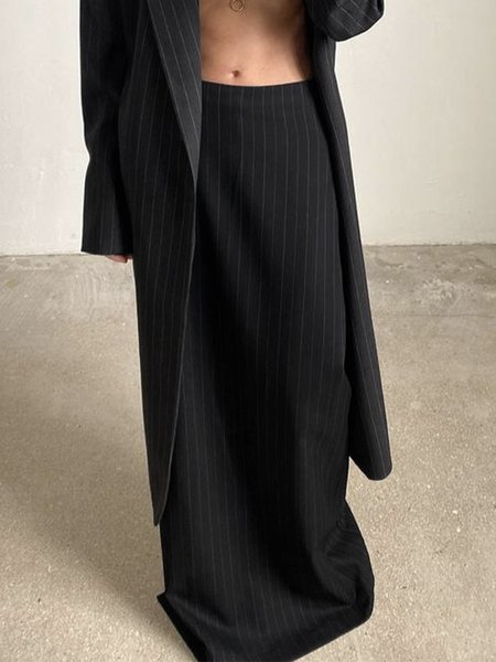 

Regular Size Urban Loose Striped Skirt, Black, Skirts