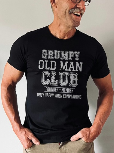 

Men’s Cotton Grumpy Old Man Club Founder Member Casual Crew Neck Letters T-Shirt, Black, T-shirts