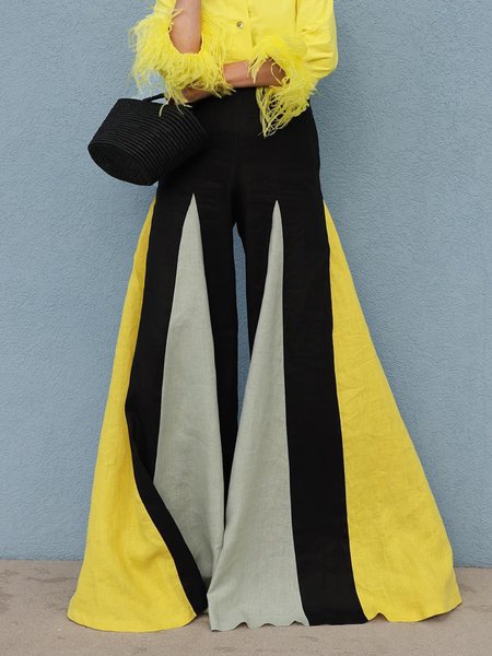

Vacation Regular Fit Color Block Fashion Pants, As picture, Pants