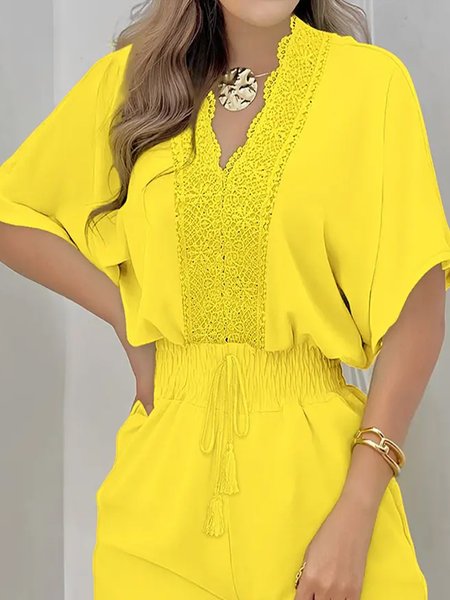 

Elegant V Neck Regular Fit Plain Shirt, Yellow, Blouses and Shirts