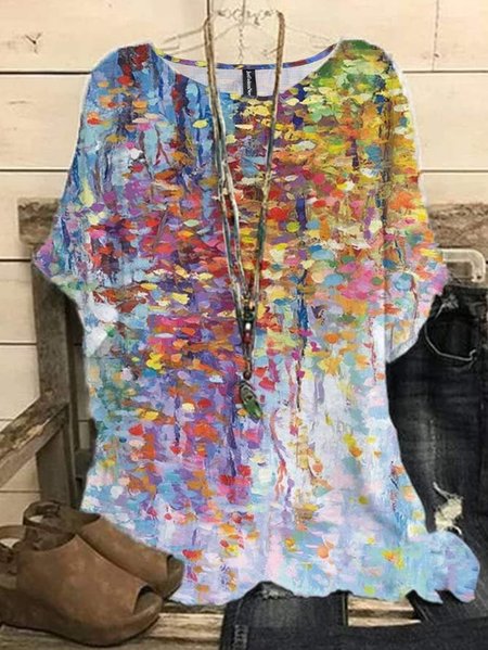 

Loose Crew Neck Floral Casual Shirt, Blue, Shirts & Blouses