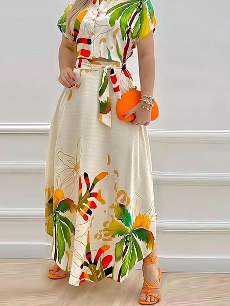 

Floral Regular Fit Casual Maxi Polyester Skirt, As picture, Skirts