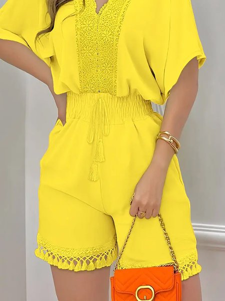 

High Waist Plain Regular Fit Elegant Shorts, Yellow, Shorts