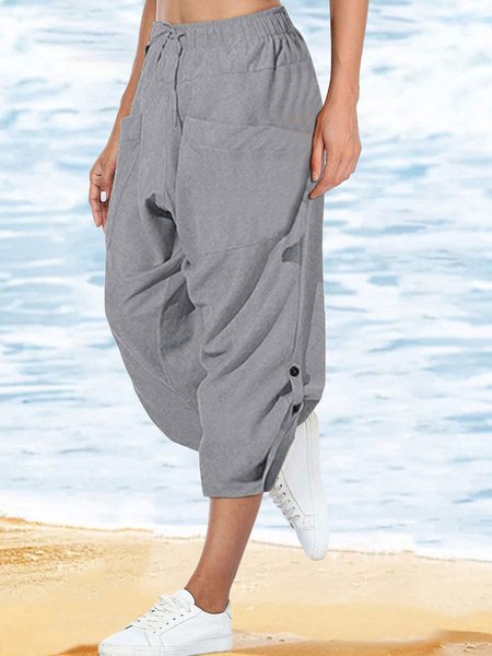 

Casual Plain Loose Pants, Gray, Pants